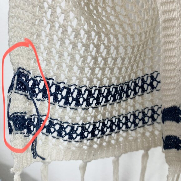 Areve Cardigan Sweater Fringe Ends Southwestern Design Blue Cream S M - Picture 5 of 5